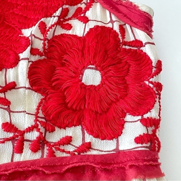 Anthropologie Vineet Bahl Stitched Avani Embroidered Detail Dress Cream Red SP - Picture 14 of 16